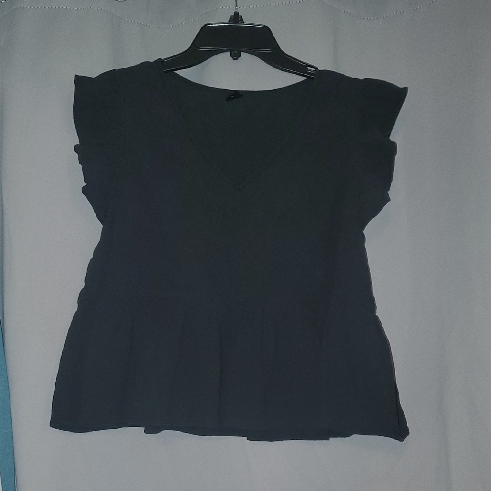 SHEIN Black Flutter Sleeve Peplum Blouse